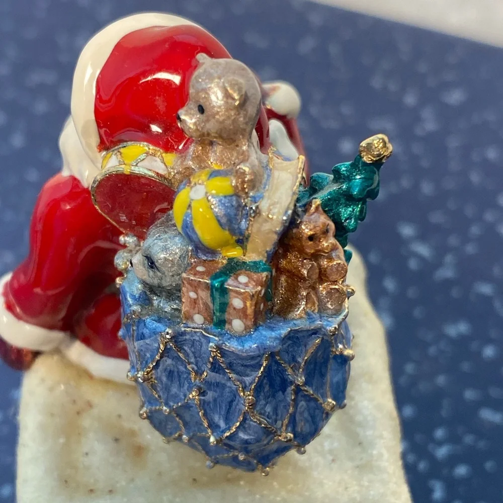 Kubla Crafts Bejeweled Enamel Over Pewter Santa on Chimney Trinket Box